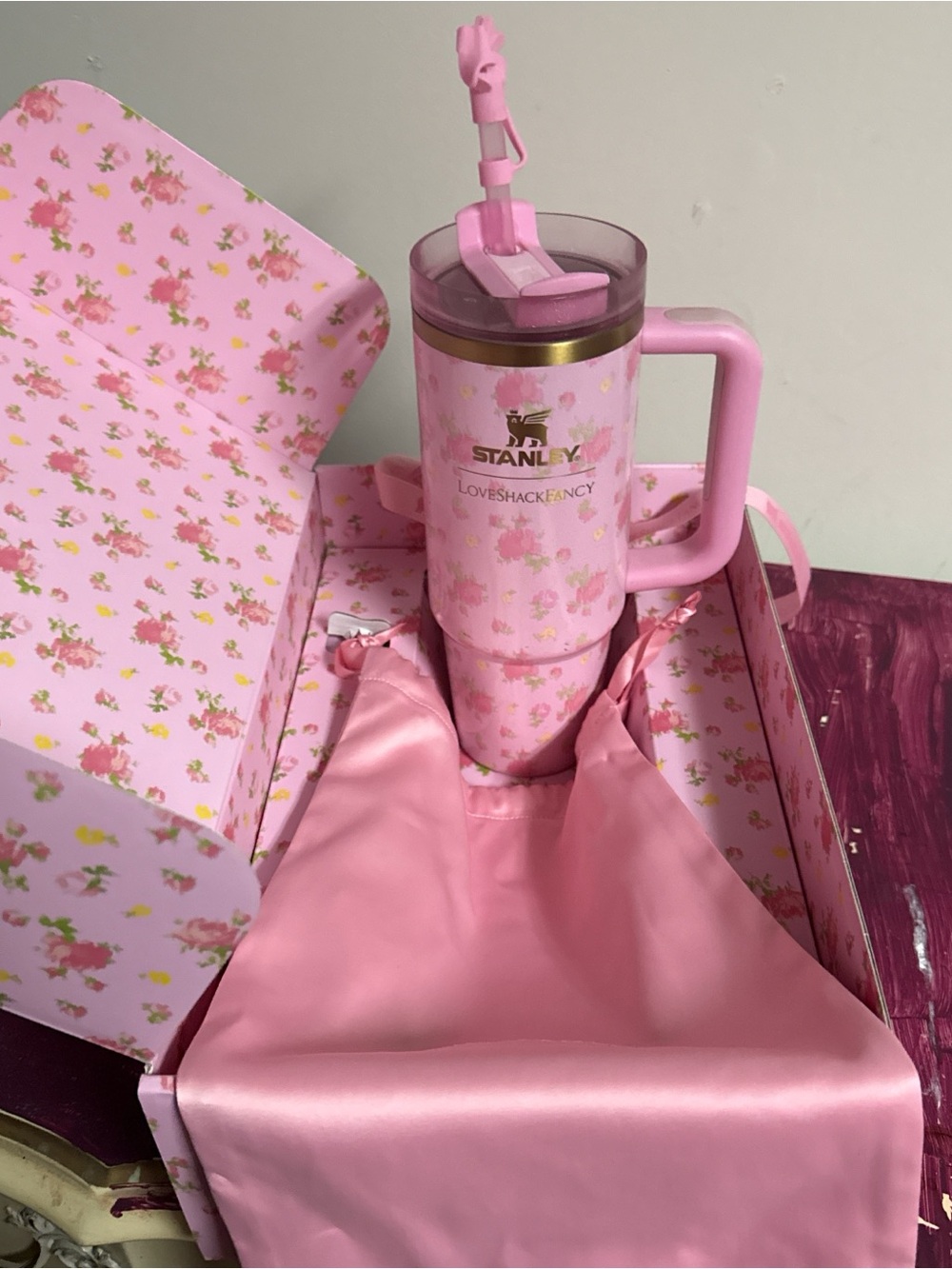Stanley “love shack fancy” Travel Tumbler with Handle and Straw with bow cover